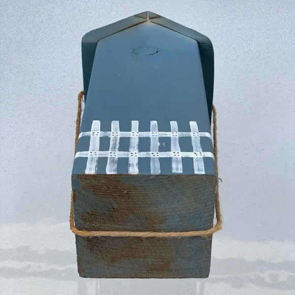 Handmade Blue Wooden Birdhouse Table Decoration - Picture 8 of 8